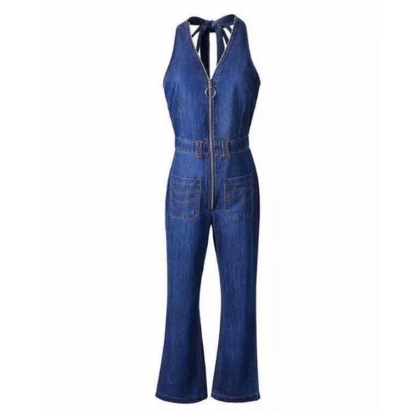 Denim backless jump suit - Picture 2 of 4